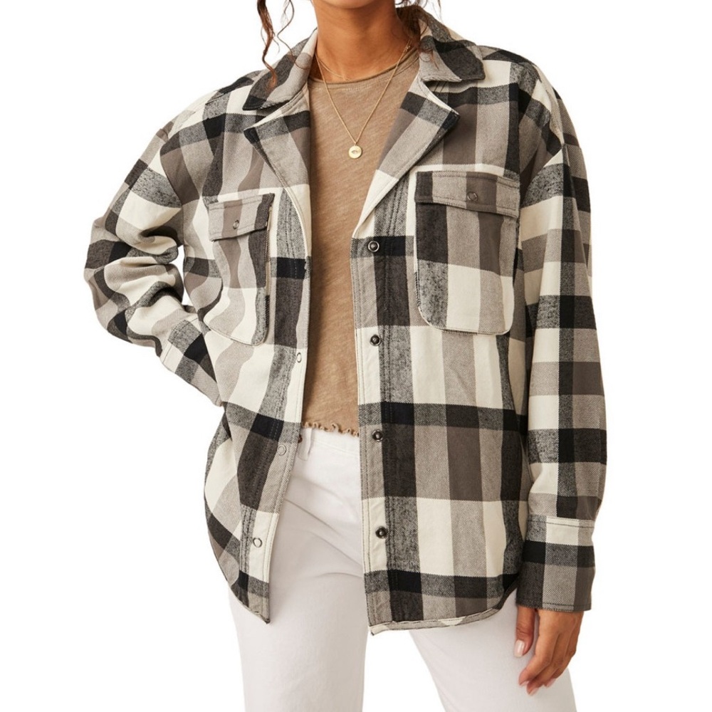 NWT Free People Izzy Cargo Shacket M Black Cream